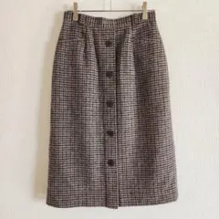 【AROMA】（L）フロント飾りボタンツィードミディ丈/ハイウエストAライン