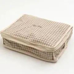 チェック柄圧縮袋 ベージュ系