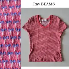 【Ray BEAMS】ヤシの木柄 ジャカード リンガーTシャツ チビT y2k