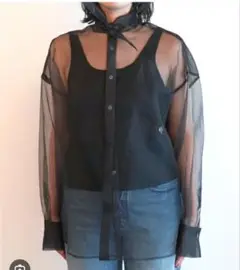 margetokyo Silk organza tie collar shirt