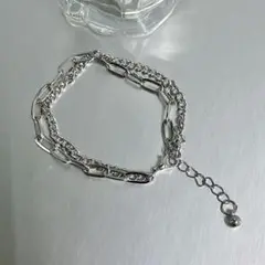 【人気商品】ユニセックス　シルバー　ブレスレット　ダブル　チェーン　シンプル