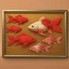 金魚の優雅な泳ぎが幸運と豊かさを運ぶ　額縁付き　開運グラフィック