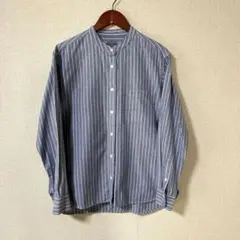 無印良品 洗いざらし オックス スタンドカラーシャツ ネイビーストライプ