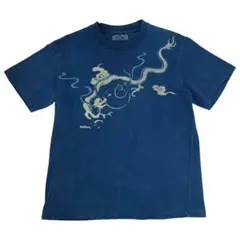 90s OKURA インディゴ染めドラゴンTシャツ 藍染め 龍 竜 聖林公司