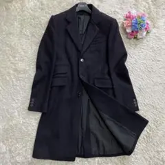 【美品 カシミヤ混】ドゥロワー チェスターコート ロング丈 ウール 黒 36 S