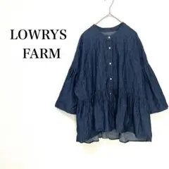 美品★ローリーズファーム ペプラムブラウス デニム バンドカラー フレアスリーブ