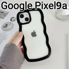 GooglePixel9a ケース　ブラック　黒　ウェーブ　なみなみ　クリア