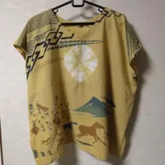 ハンドメイド　草木染め手ぬぐいリメイク（＋和柄）絞り　お得な両前ブラウス