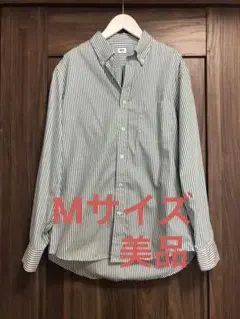 UNIQLO M ブロードシャツ　ボタンダウンストライプ　グリーン