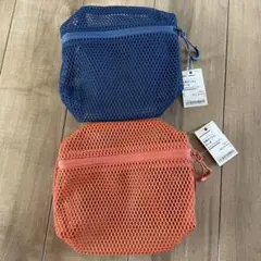 無印良品　立体メッシュケース　Sサイズ　2個セット　ネイビー　オレンジ　ポーチ