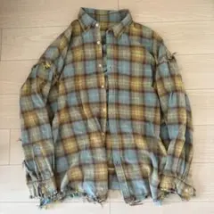 R13風シャツ SHREDDED SEAM DROP NECK チェックシャツ