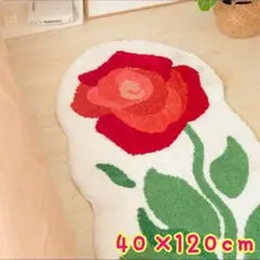 40×120センチ　キッチンマット　玄関マット　ラグ　マットバラ 花 赤 　薔薇