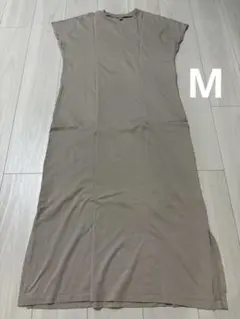 ユニクロ　UNIQLO コットンスリットロングワンピース　半袖　M ベージュ