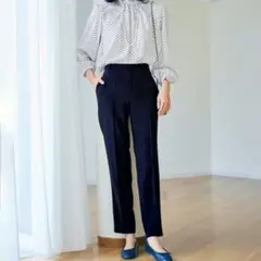 24AW 23区 大きいサイズ トリアセダブルジョーゼット パンツ 紺 手洗い可