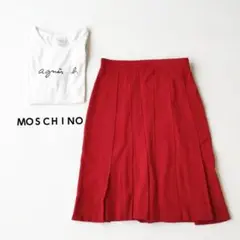 モスキーノ moschino【S-M】ビビッドレッド プリーツ 膝丈 スカート