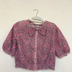 花柄 レディース ショート丈 ブラウス ピンク トップス 半袖 80年代