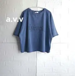 アーヴェヴェ ロゴ入りブルーTシャツ　ヴィンテージ加工　ショート丈