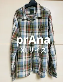 prana プラーナ　長袖　チェックシャツ　XL オーガニックコットン100%