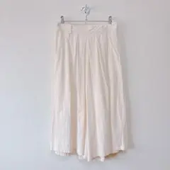 ガウチョパンツ　ミモレ丈　ゆったり楽ちん　ウエストゴム　アイボリー　キュロット