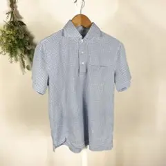 T1045 WSY シャツ　柄　フリーサイズ　綿　半袖　美品　春　夏　ブルー