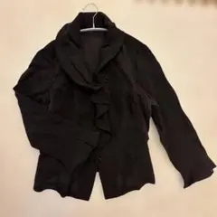 黒 フリル付き透け感テーラードジャケット