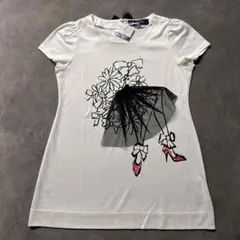 【タグ付き】カットソー　半袖Tシャツ　ロング　フリル　チュール　ロゴ
