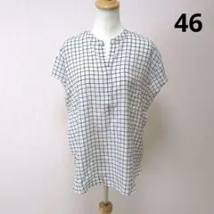 23区 ノースリーブブラウス 格子柄 ホワイト×ネイビー 46 大きいサイズ