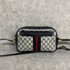 極 美品 オールドグッチ ネイビー シェリーライン レザー ショルダーバッグ