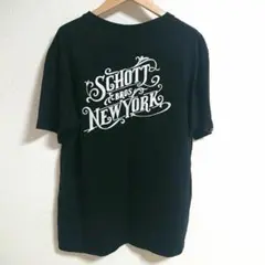 SCHOTT Vネック Tシャツ 刺繍 ブラック