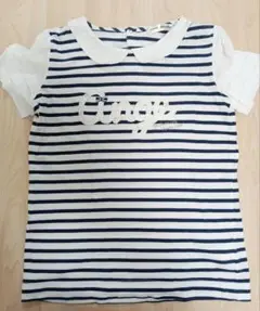 キッズ Tシャツ L (160) ネイビーとホワイトストライプ