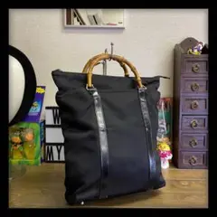 お買得! GUCCI グッチ ナイロン ハンドバッグ ブラック バンブー