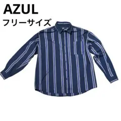 【AZUL】ネイビー ストライプ 長袖シャツ　フリーサイズ