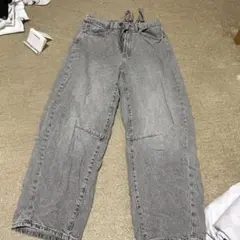 グレー ワイドパンツ ドローストリング付き