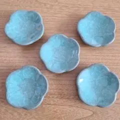 中古【 たち吉 】九重青磁 小皿 醤油皿 陶器 レトロ アンティーク 5枚セット
