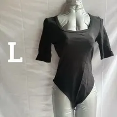 SHEIN 【L】ブラック 半袖 ボディスーツ 社交ダンス　ボディスーツ