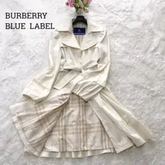 美品☆バーバリーブルーレーベル トレンチコート ノバチェック ベルト 白 38