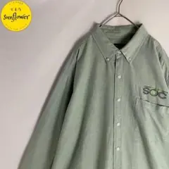 【長袖シャツ　刺繍ロゴ　ワンポイント　太腕　シャーベットカラー　緑　USA古着】