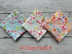 ダブルガーゼ＊ハンカチ＊ハンドメイド　小鳥花柄　3枚セット