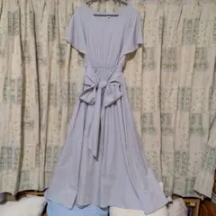 aiyishangfushiグレー ワンピース ウエストリボン付き