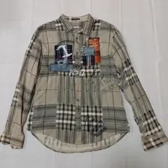 Desigual デシグアル 美品！ デザインチェックシャツ グレー サイズL