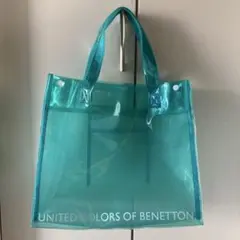 BENETTON 透明な緑色トートバッグ　ビニール　プール　ビーチ　メッシュ