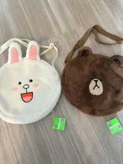ウサギとクマのフリースショルダーバッグ