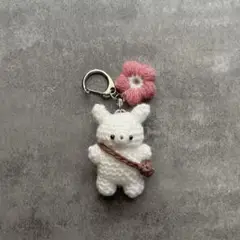 うさぎとお花のあみぐるみ　キーホルダー付き
