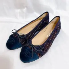 【極美品】CHANEL シャネル ツイード バレリーナ パンプス 34.5