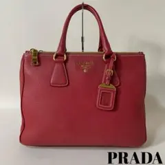 2208-6|美品|プラダ ハンドバッグ 本革 レッド ゴールド金具