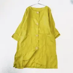 ノーカラー×麻100％ 2wayゆったり 羽織 ジャケットバターイエロー 軽量