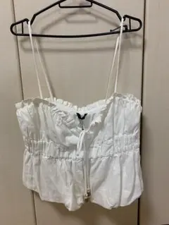 【新品未使用】ZARA ホワイトフリルキャミソール Lサイズ