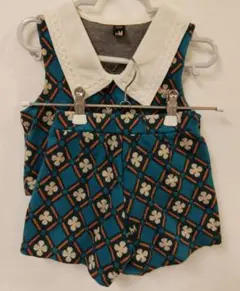 モイモルン　花柄セットアップ　ターコイズブルー　ベスト＆ショートパンツ