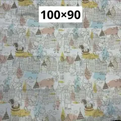 109 ハローキティ柄　ブルー　ゴブラン生地　100×90