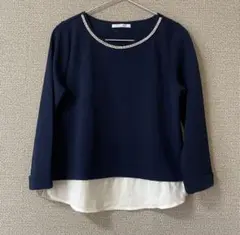 PETIT GRAIN 首元 ビジュー トップス ネイビー フォーマル 通勤